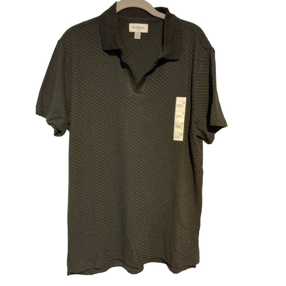 Goodfellow & Co Mens Textured Short Sleeve Polo Shirt Black V-Neck Size M NEW - Picture 2 of 6